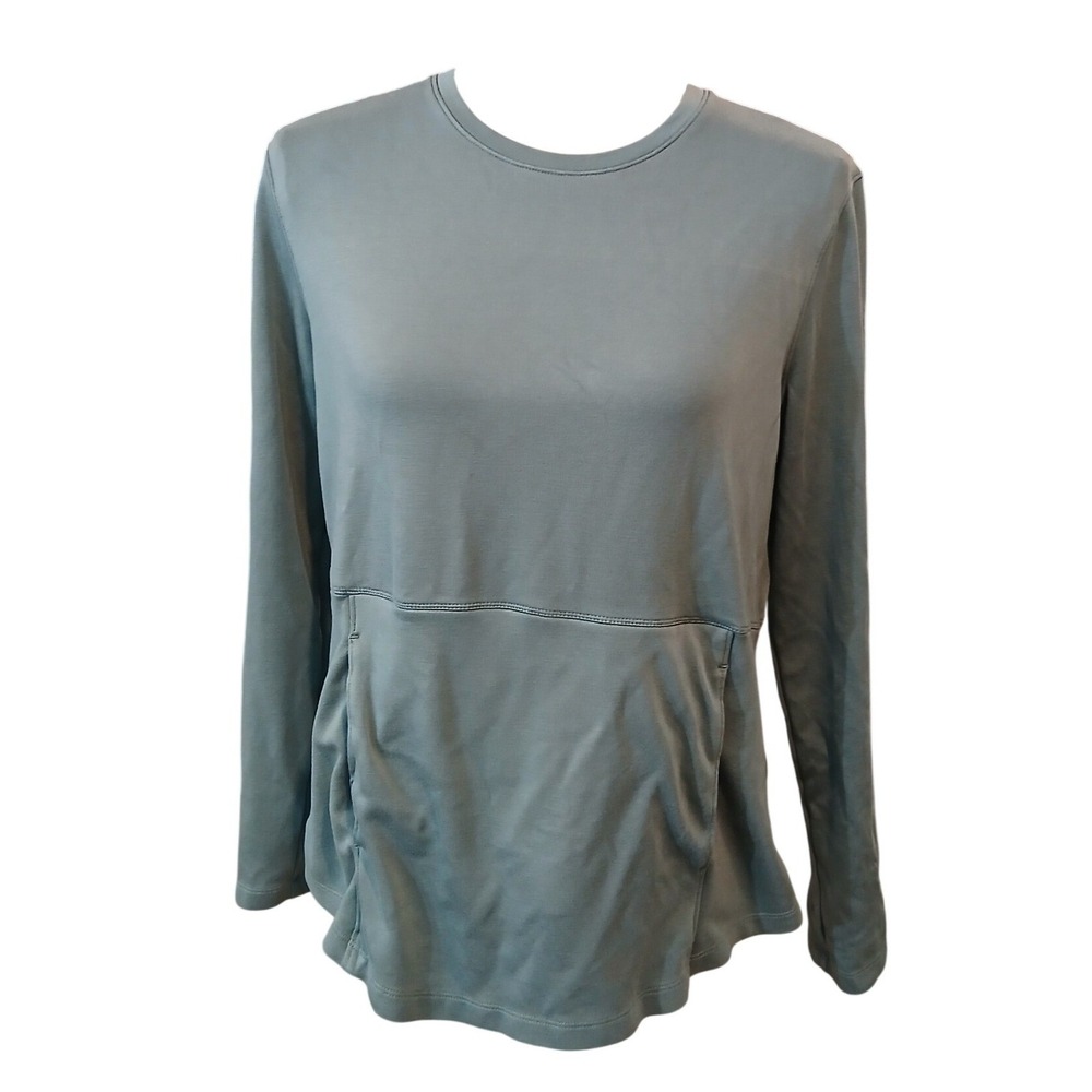 ORVIS Womens Long Sleeve Crew Neck Pocket Top Size M Gray Green Outdoor Gorpcore